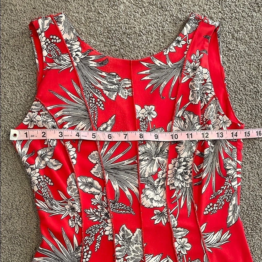 Elegant Red and Black Floral Sleeveless Dress | Size 4 FAIR CONDITION - Picture 11 of 12